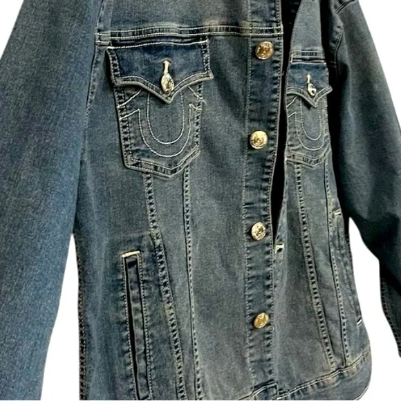 True Religion Oversized Glitter Denim Jacket Size: Medium - Picture 9 of 10